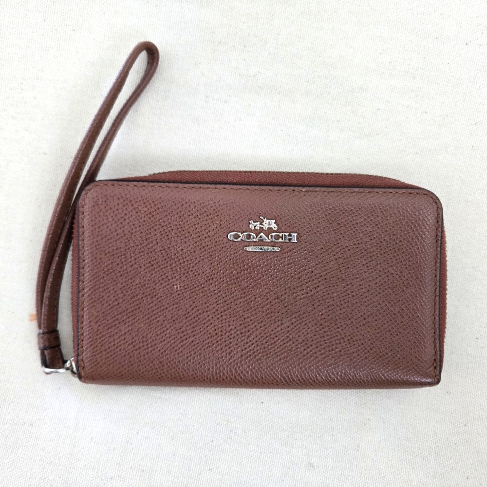Womens Coach Brown Leather Wristlet